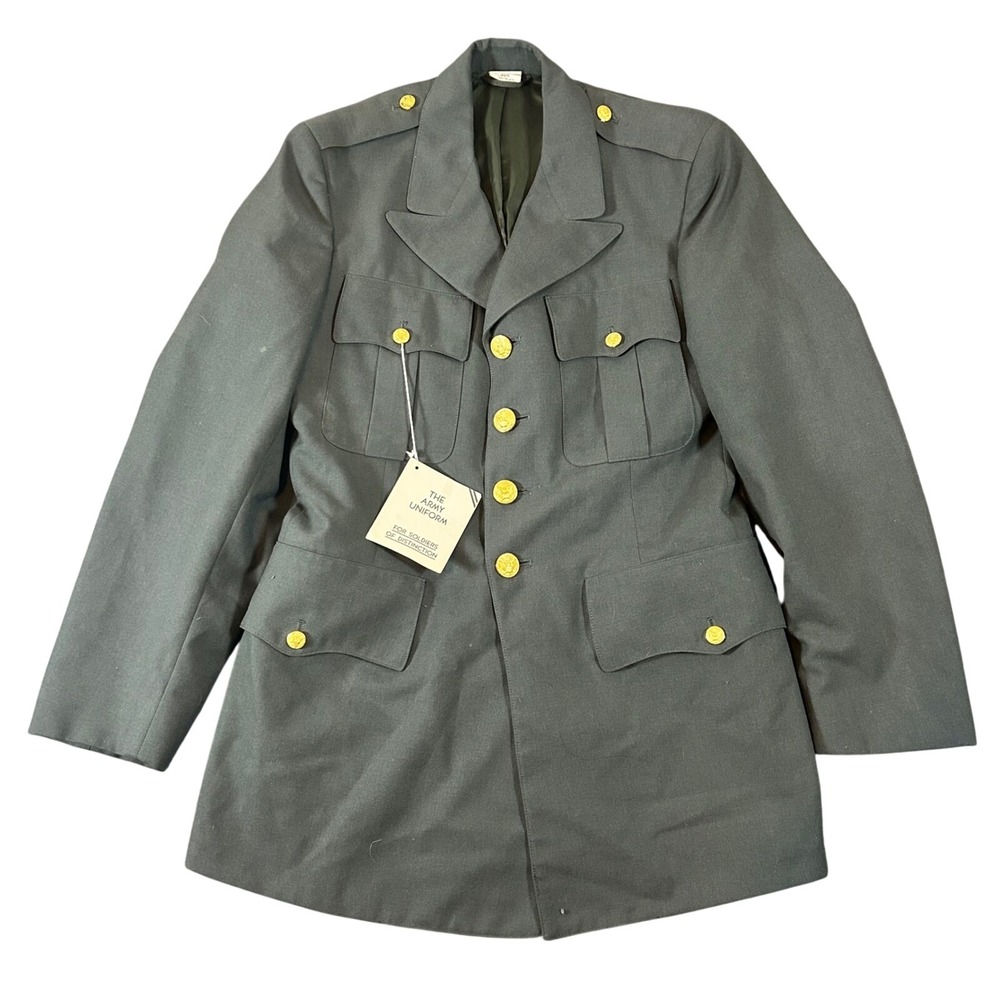 Vintage US‎ Army Serge Green Dress Uniform Coat 36R Jacket Military Class A 80s